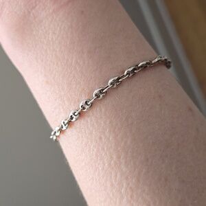 Vintage Sterling Silver 925 Puffy Mariner Chain Bracelet 7in